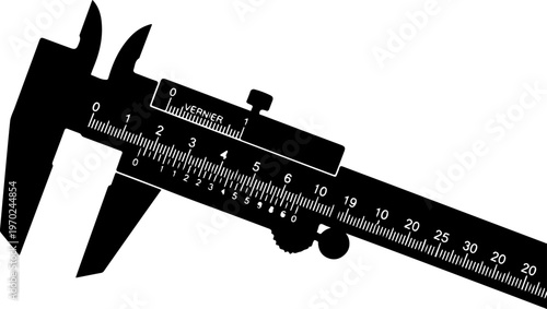 Vintage-style vernier caliper, precision measurement tool, black silhouette, ruler gauge, vernier caliper, precision measurement, ruler gauge, measuring tool, silhouette, black, vintage, industrial, e