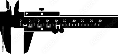 Vintage-style vernier caliper, precision measurement tool, black silhouette, ruler gauge, vernier caliper, precision measurement, ruler gauge, measuring tool, silhouette, black, vintage, industrial, e