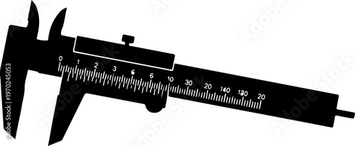 Vintage-style vernier caliper, precision measurement tool, black silhouette, ruler gauge, vernier caliper, precision measurement, ruler gauge, measuring tool, silhouette, black, vintage, industrial, e