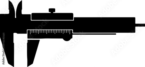 Vintage-style vernier caliper, precision measurement tool, black silhouette, ruler gauge, vernier caliper, precision measurement, ruler gauge, measuring tool, silhouette, black, vintage, industrial, e
