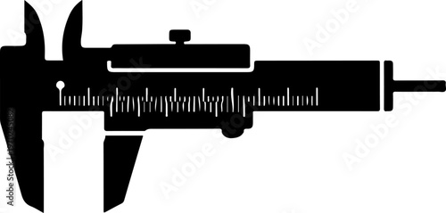Vintage-style vernier caliper, precision measurement tool, black silhouette, ruler gauge, vernier caliper, precision measurement, ruler gauge, measuring tool, silhouette, black, vintage, industrial, e