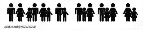 Collection of Silhouette Figures Representing Diverse Family Structures. Stick figure of parent playing with child, family and care concept, vector illustration.