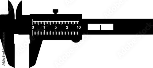 Vintage-style vernier caliper, precision measurement tool, black silhouette, ruler gauge, vernier caliper, precision measurement, ruler gauge, measuring tool, silhouette, black, vintage, industrial, e