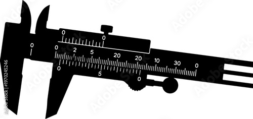 Vintage-style vernier caliper, precision measurement tool, black silhouette, ruler gauge, vernier caliper, precision measurement, ruler gauge, measuring tool, silhouette, black, vintage, industrial, e
