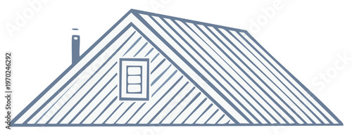 Simple Drawing of a House Roof with Chimney and Dormer Window