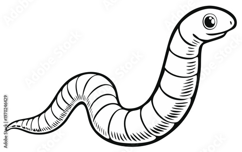 Cartoon Earthworm Smiling with Segmented Body Illustration Worm Creature Crawling