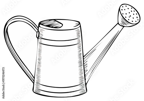 Line art illustration of a classic watering can for garden care and plant watering