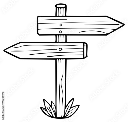 Wooden Direction Signpost with Two Arrows Pointing Opposite Directions