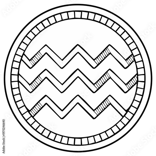 Abstract illustration of the Aquarius zodiac symbol with a circle frame