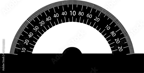Protractor, angle ruler, degree measure, geometry tool, black and white