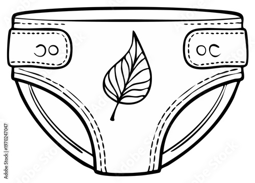 Eco friendly cloth diaper with leaf symbol cartoon illustration