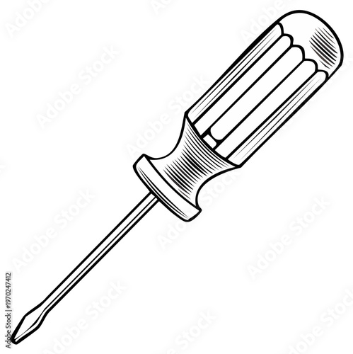 Line drawing of a standard flathead screwdriver, illustration.