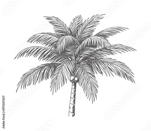 Of a palm tree with coconuts a white vintage tropical