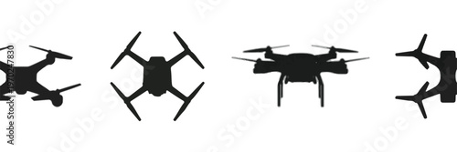 Four Silhouetted Drones on White Background quadcopter