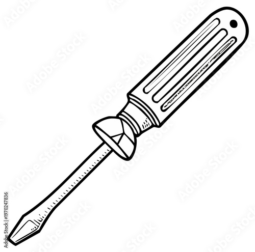 Screwdriver line art drawing style, hardware tool, simple illustration for construction or repair services
