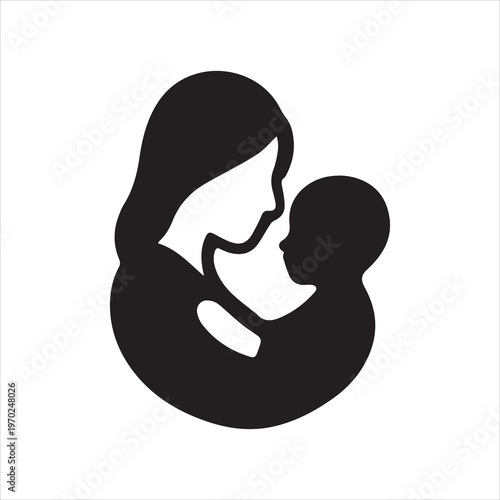 mother and child icon silhouette vector with white background