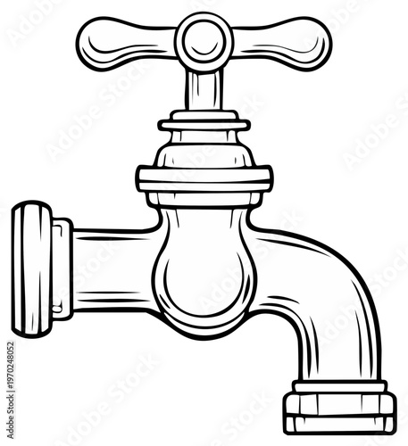 Vintage Water Tap Illustration Graphic Design Plumbing Fixture