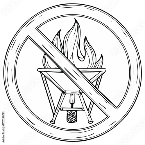 Fire Restriction Symbol Open Flame Barbecue Grill Prohibited Icon