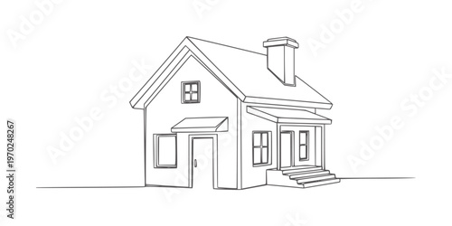 Simple line of a detached house with a chimney and porch home building 1 architecture