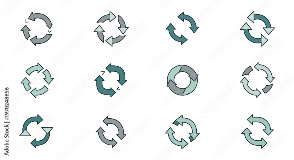 Fototapeta premium Circular Arrows Icon Set for Cycle, Refresh, Process, and Loop Concepts