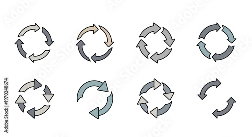 Circular Arrows Icon Set for Refresh Cycle and Process