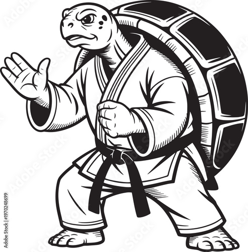 Martial arts turtle warrior in gi with nunchucks ready for combat illustration