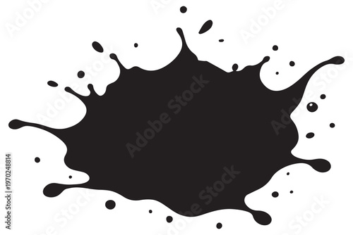 abstract black ink splash or blot isolated on white background