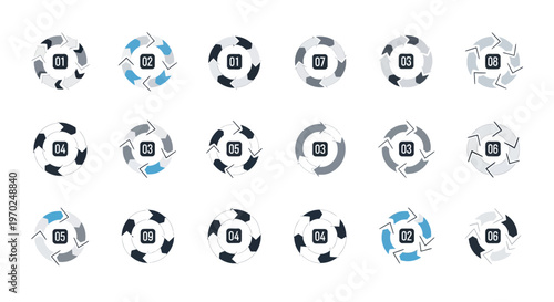 Circular Infographic Elements Set for Business Process, Workflow, and Step-by-Step Presentations