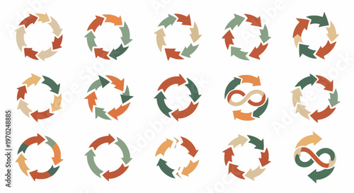 Collection of Circular and Infinity Arrow Icons for Cycle, Process, and Workflow Concepts