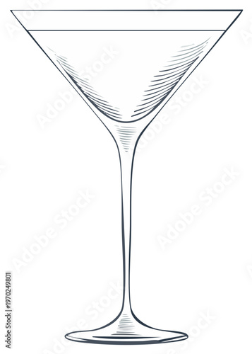 Elegant sketch of a martini glass, filled with liquid, modern design.