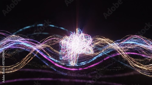 strisce e onde di luce multicolore in movimento in uno spazio astratto, vuoto e oscuro