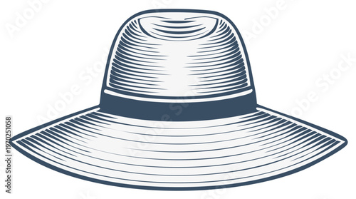Engraved Wide Brim Hat Vintage Style Elegant Headwear Illustration