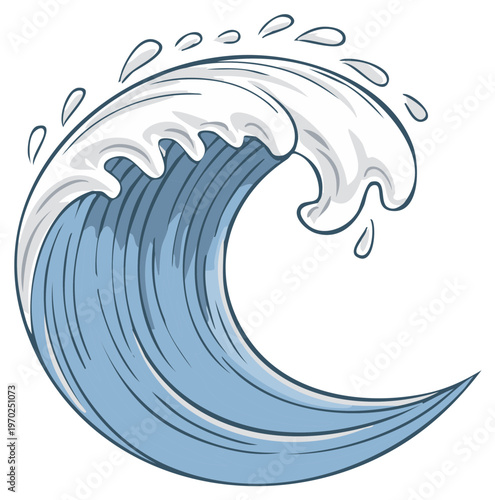 Cartoon wave illustration with stylized water drops and crests