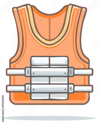 Stylized orange life vest with straps for boating safety and water rescue
