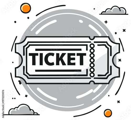 Admission ticket illustration in flat design style. Minimalist retro single pass concept for entry, events, and concerts, with editable outline