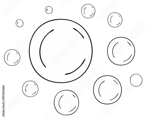 Simple outline drawing of floating bubbles in various sizes for design