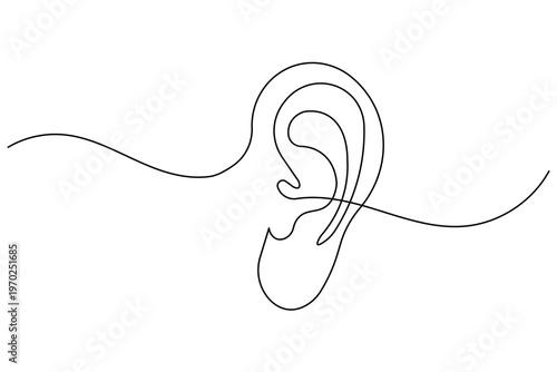 Ear one line drawing minimal outline icon for listening and hearing