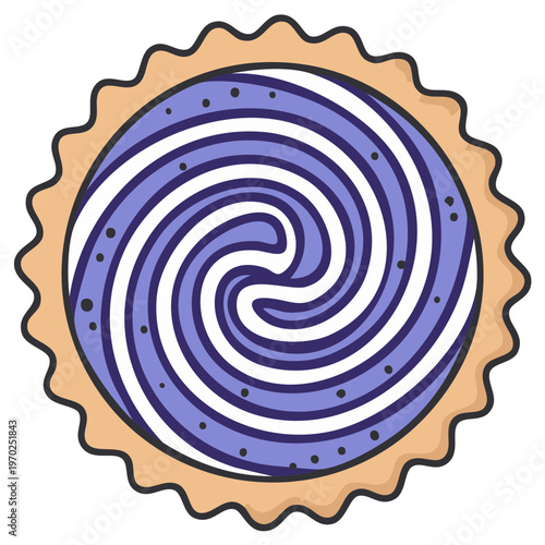 Delicious Blueberry Pie Dessert Swirl Patterned Fill with Crust and Sprinkles Vector Icon