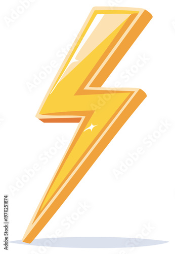Shiny yellow 3D lightning bolt cartoon icon symbol of power and electricity