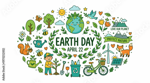 Earth Day Illustration - Protect Nature, Save Planet