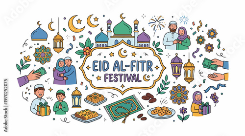 Eid Al-Fitr Festival Celebration Doodle Art