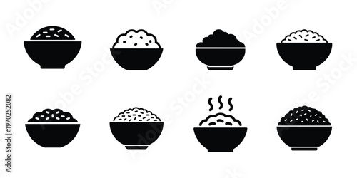Black bowls of food on white background