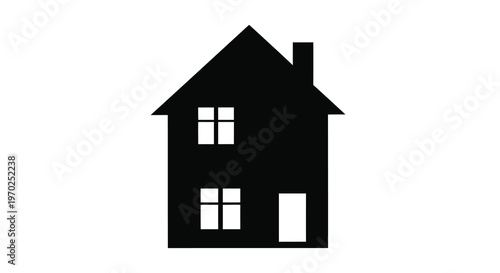 Simple black house illustration with a chimney a stark silhouette