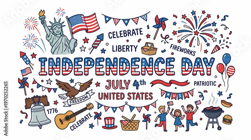 Independence Day USA Celebration Doodle Art - July 4th