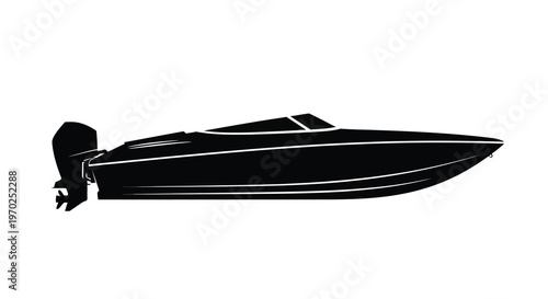 Sleek speed boat design presented in a striking black silhouette