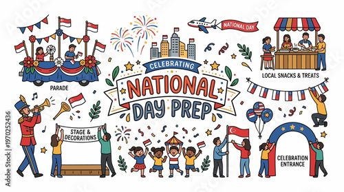 National Day Celebration Preparations - Parade, Food, Decorations