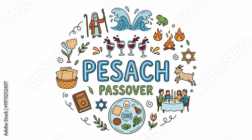 Pesach Passsover Holiday Celebration Circle Illustration
