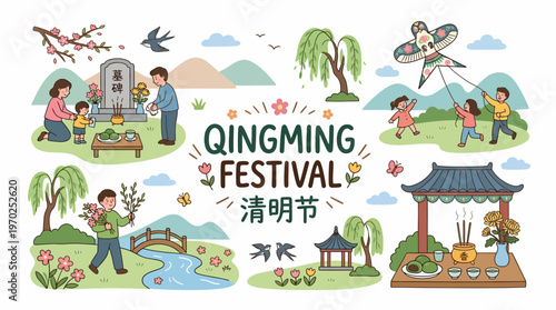 Qingming Festival Celebration: Family, Kite Flying, Tomb Sweeping