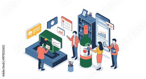 Virtual Sommelier Guide and Wine Data Analysis Isometric Vector