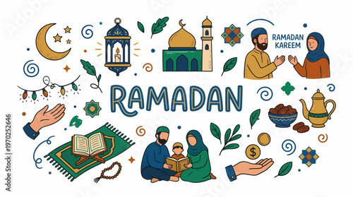 Ramadan Kareem - Islamic Holiday Celebration Flat Design